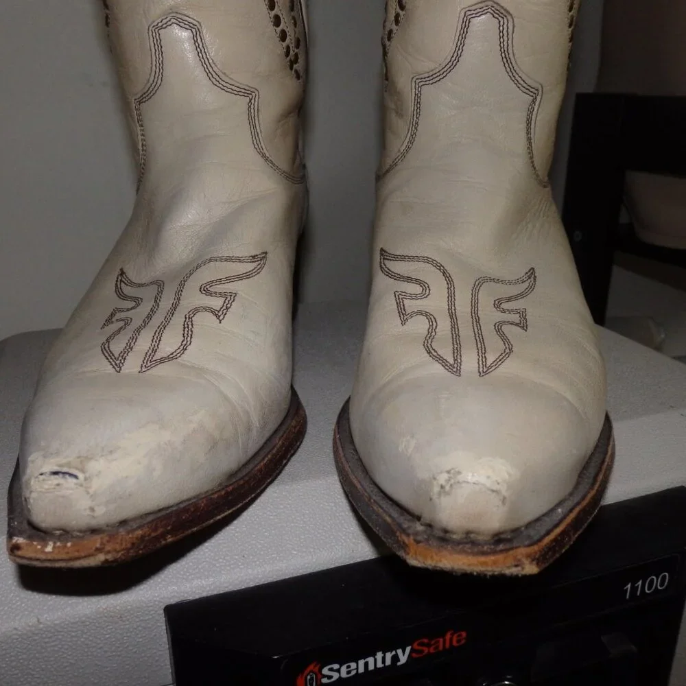 Frye Daisy Duke  Beige All leather cowboy boots size 10 - Picture 5 of 8